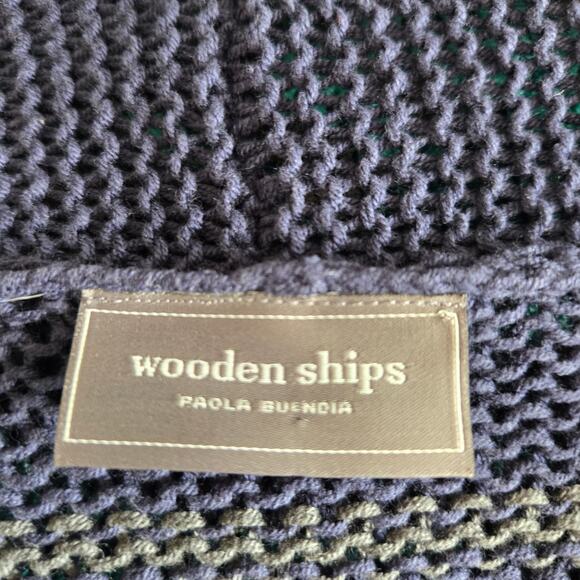 Wooden Ships Open Knit Cardigan Open front Striped Blue Lightweight Women M/L - Picture 9 of 11